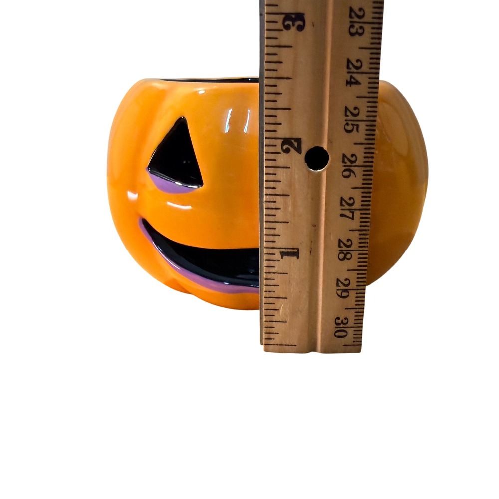 Ceramic Jack-O-Lantern Pumpkin Bowl Orange Purple Black Halloween Decor Small - Picture 7 of 7